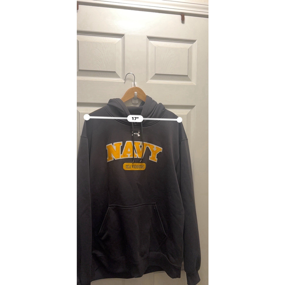 Under Armour Navy Sea Warriors Hoodie Men’s LG Black Gold USN Military Pullover - Picture 8 of 10